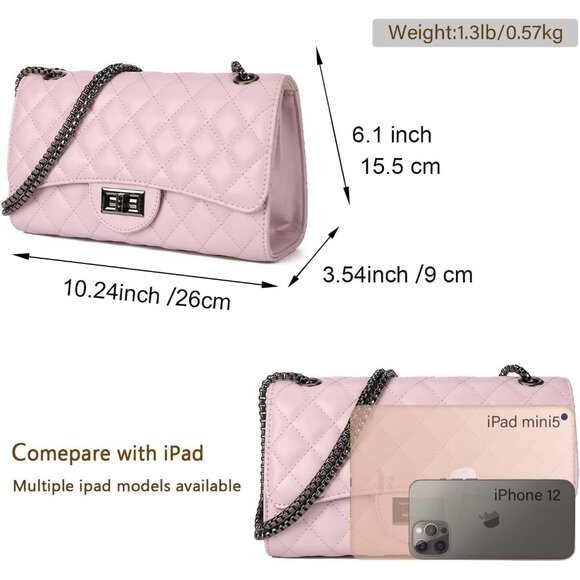 Women Light Purple Quilted Stylish Crossbody Bag with Chain Strap & Flap Closure - Picture 6 of 6